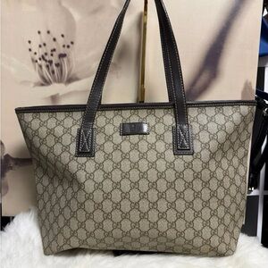 Gucci Classic Monogram Beige and Dark Brown Tote